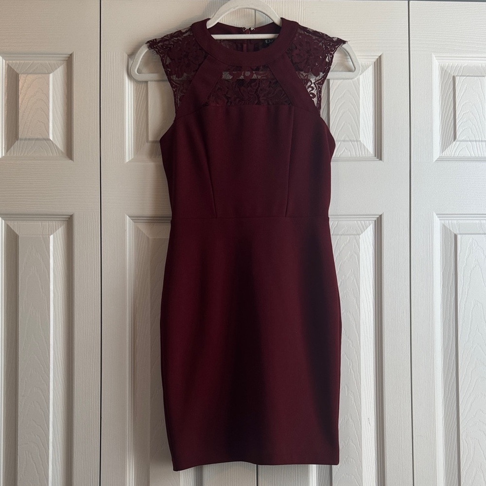 Express Dark Red Lace Detail Mini Dress